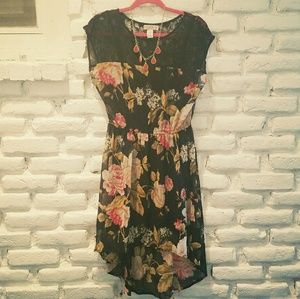 High Low Dress Black with Lace and Floral!